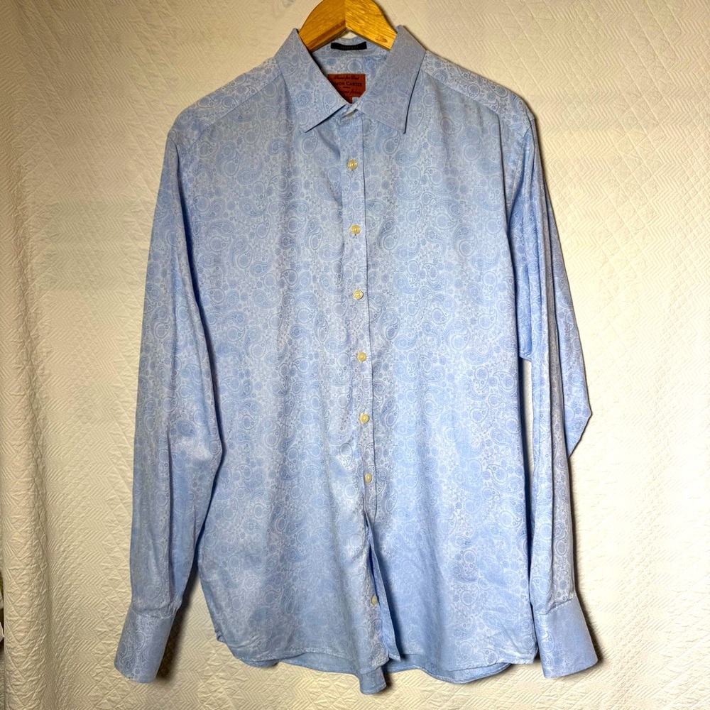 Simon Carter Blue Paisley Long Sleeve button up shirt Size 17 1/2